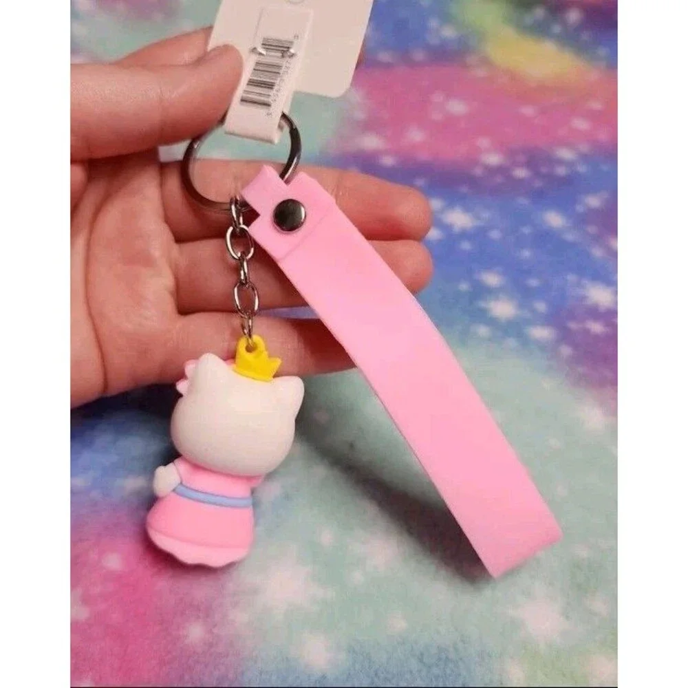 Hello Kitty Crown Wristlet Keychain Pink Rubber Sanrio 